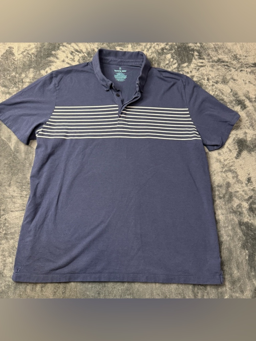 Tommy John Navy Polo with White Chest Stripes